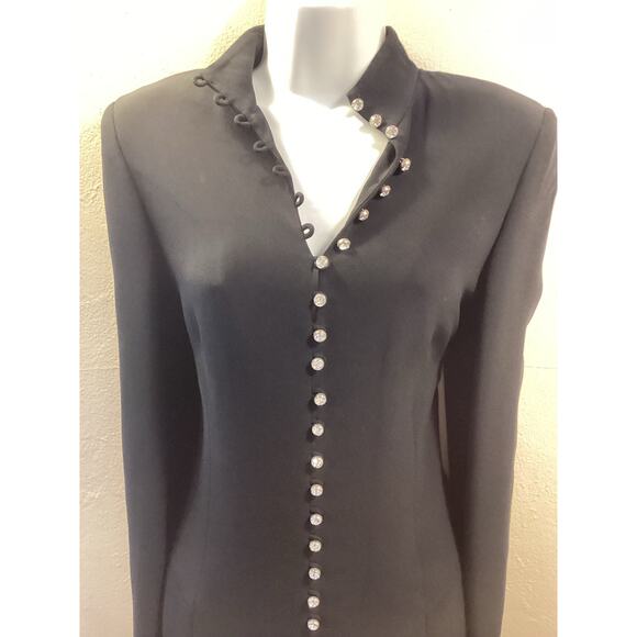 Les Copains Couture Black Evening Rhinestone Buttons Slit Cocktail Dress 42 S - Picture 7 of 9